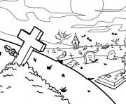 Printable scary graveyard halloween e256 coloring pages