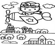 Printable hello kitty flying on a city 0528 coloring pages