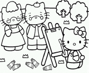 Printable hello kitty painting her parents  e144939118665903b8 coloring pages