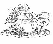 Printable winter  pooh and piglet making snowmanb999 coloring pages