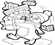 Printable penguin and presents free s for christmas1986 coloring pages