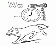 Printable wolf and watch free alphabet coloring pages