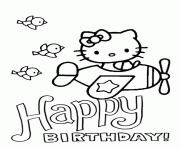 Printable hello kitty plane and birds birthday coloring pages