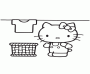 Printable hello kitty doing laundry coloring pages