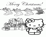 Printable hello kitty with gifts and christmas stockings coloring pages