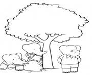 Printable babar free cartoon s kids playing hide and seek13f0 coloring pages