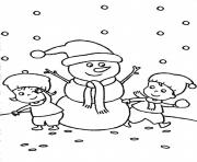Printable two kids making snowman together s winter9dec coloring pages