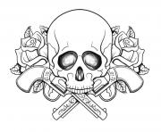 Printable Skull with guns flowers coloring pages