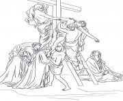 Printable good friday 13 thirteenth station jesus is taken down from the cross by gustave dore coloring pages