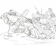 Printable good friday 5 fifth station jesus is helped to carry his cross by st coloring pages
