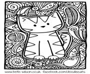Printable kitten adult difficult cute cat coloring pages