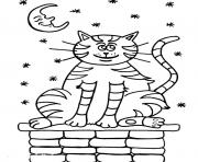 Printable cat on a house at night 2268 coloring pages