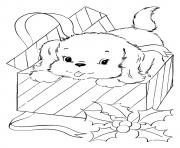Printable The A Pup Coming Out Of A Christmas Gift puppy coloring pages