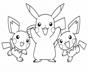 Printable pikachu with his pichu friends pokemon coloring pages