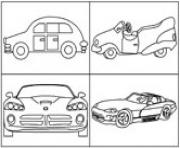 Printable various car 4 per page coloring pages
