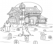 Printable spooky haunted house halloween coloring pages