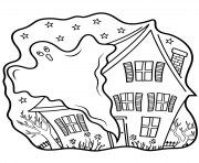 Printable haunted houses with ghost halloween coloring pages