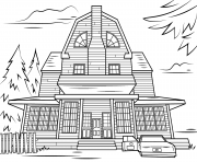 Printable scary haunted house halloween coloring pages