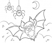 Printable bat and spiders halloween coloring pages