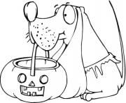 Printable dog holds pumpkin basket halloween coloring pages