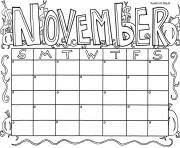 Printable November Calendar coloring pages