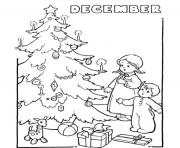 Printable December tree kids gifts coloring pages
