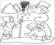Printable winter kids are making snowman 55aa coloring pages