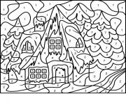 Printable color by number adults house free coloring pages