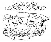 Printable A Cute Little Train Says Happy New Year Coloring Page coloring pages
