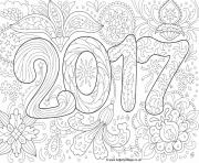 Printable doodle adult new year 2017 coloring pages