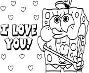 Printable sponge bob i love you Valentine day coloring pages