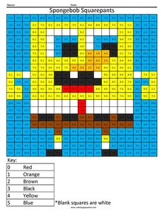 Printable Spongebob Squarepants Cartoon Math Worksheet Division pixel art coloring pages