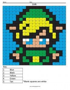 Printable Link Nintendo multiplication coloring worksheet pixel art coloring pages