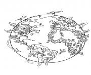 Printable world map earth coloring pages