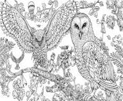 Printable Animorphia Owls hard adult animal coloring pages