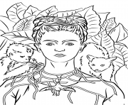 Printable self portrait with necklace of thorns by frida kahlo coloring pages