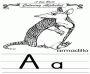 Printable coloring alphabet traditional armadillo coloring pages
