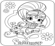 Printable Sweet Genie Shimmer and Pet Monkey coloring pages