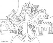 Printable peace word doodle coloring pages