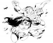 Printable wonder woman with superman for adult coloring pages