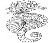 Printable sea horse zentangle adults coloring pages