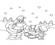 Printable santa gives a gift to a boy christmas coloring pages