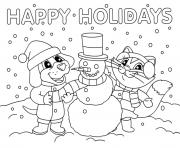Printable Christmas Snowman Happy Holidays coloring pages