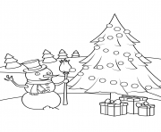 Printable snowman christmas tree and presents coloring pages