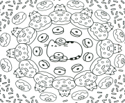 Printable pusheen the cat donuts pattern coloring pages