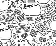 Printable pusheen music pattern adult coloring pages