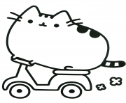 Printable Pusheen Cat on Scooter coloring pages