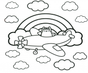 Printable pusheen real pilot in a plane coloring pages