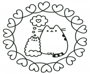 Printable pusheen the cat in love coloring pages