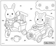 Printable calico critters drive car with friend coloring pages